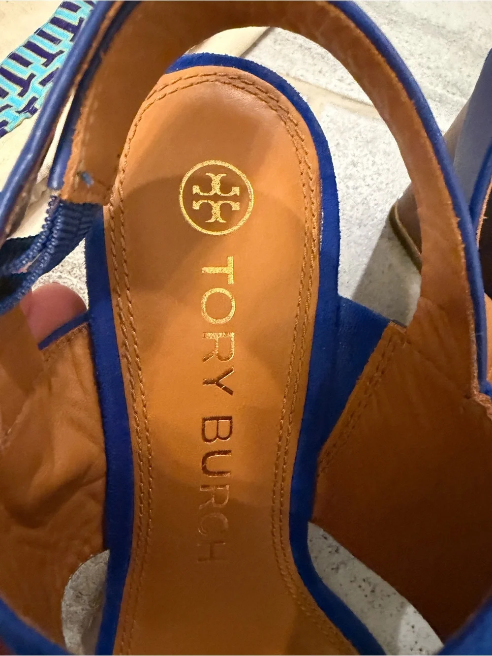 Tory Burch Royal Blue Suede Block Heel Sandals